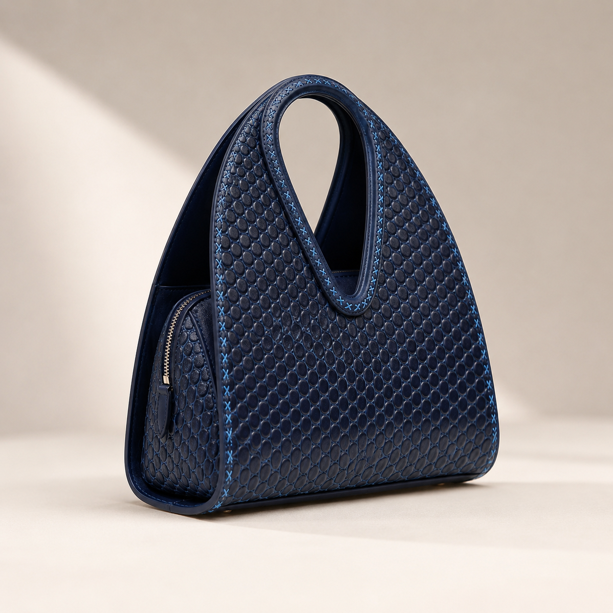 Midnight Blue Textured Leather Handbag for Women