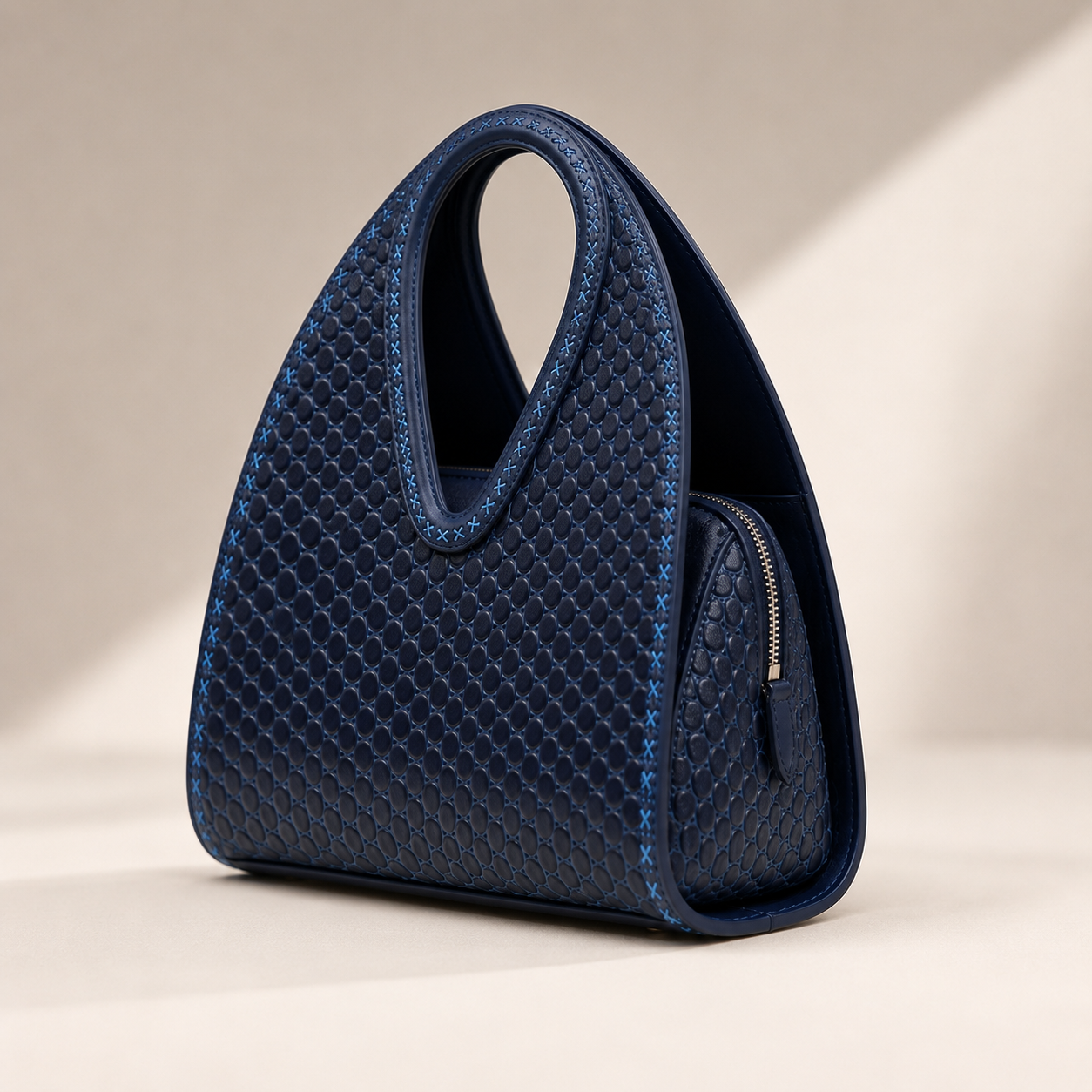 Midnight Blue Textured Leather Handbag for Women