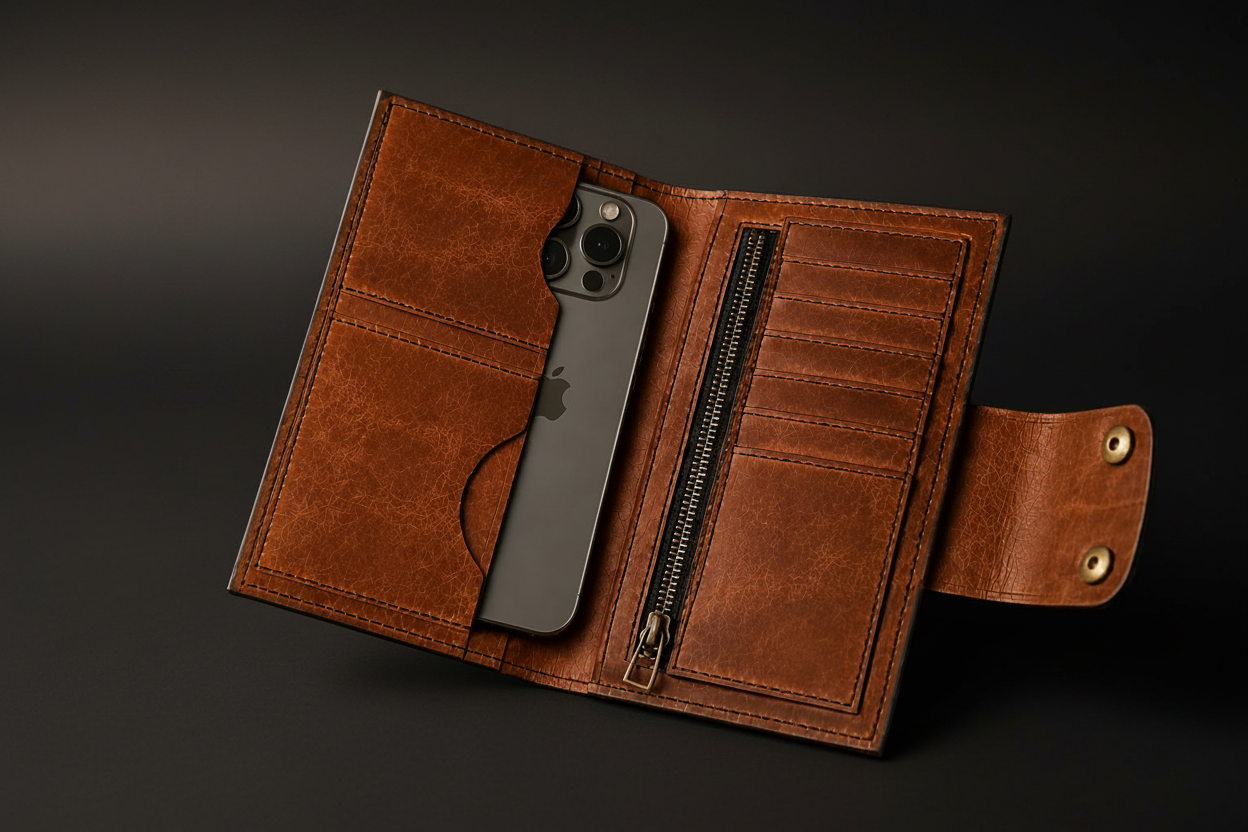 Handcrafted Leather Long Wallet with Card Compartments – product view 4 | The Leather Factory