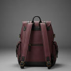 Burgundy and black handcrafted leather backpack front view | The Leather Factory