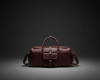 Burgundy vintage crackle leather travel duffel bag front view | The Leather Factory