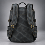 Back view of midnight blue leather duffle backpack with padded adjustable straps