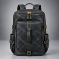 Midnight blue convertible leather backpack duffle bag front view