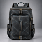 Midnight blue convertible leather backpack duffle bag front view