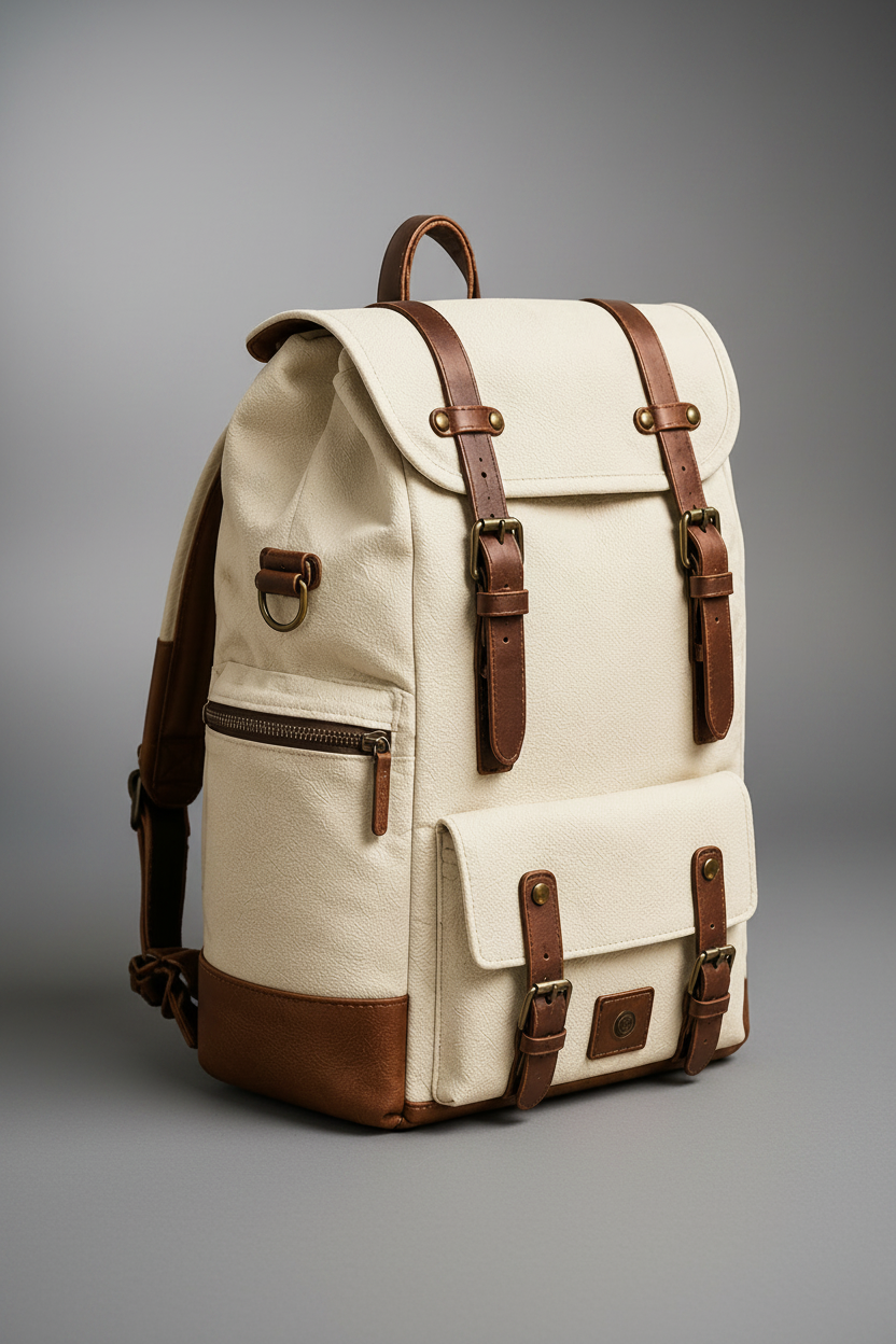 Cream and brown handcrafted leather backpack front view | The Leather Factory
