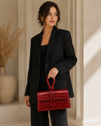Luxury Red Croc Embossed Leather Clutch Handbag for Women