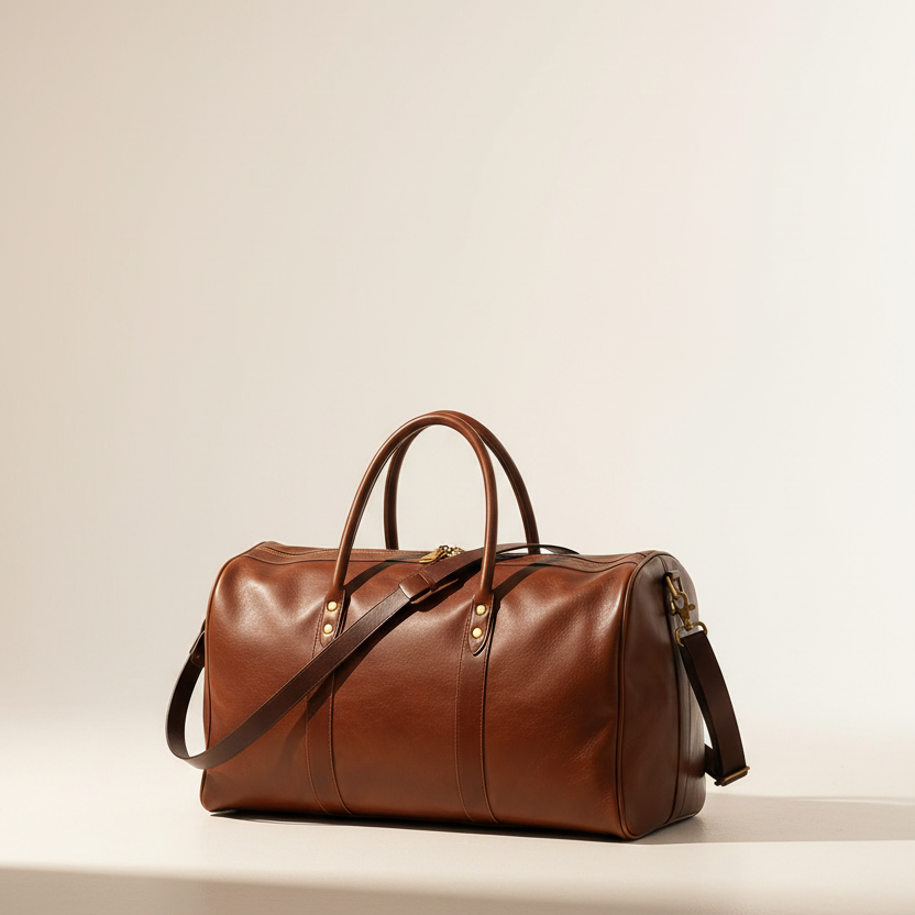 Black genuine leather duffle bag back view | The Leather Factory