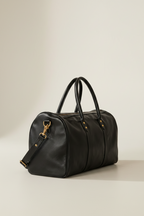 Black genuine leather duffle bag front view | The Leather Factory