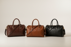 Black genuine leather duffle bag interior view | The Leather Factory