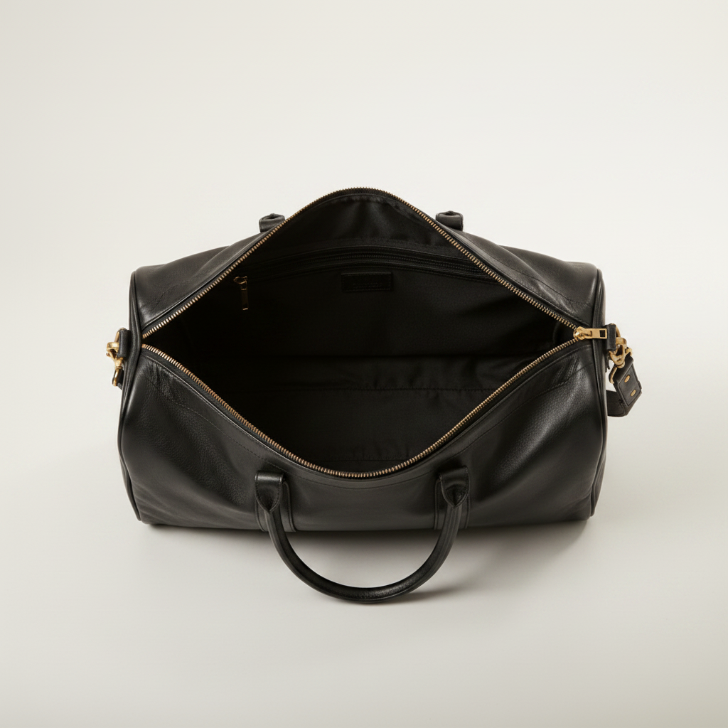Brown genuine leather duffle bag front view | The Leather Factory