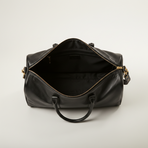 Brown genuine leather duffle bag front view | The Leather Factory