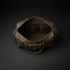 Espresso brown vintage crackle leather travel duffel bag interior | The Leather Factory