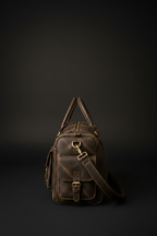 Espresso brown vintage crackle leather travel duffel bag side view | The Leather Factory