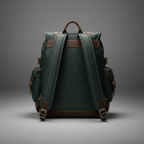 Green and brown handcrafted leather backpack back view | The Leather Factory