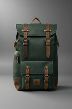 Green and brown handcrafted leather backpack front view | The Leather Factory
