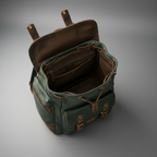 Green and brown handcrafted leather backpack interior view | The Leather Factory