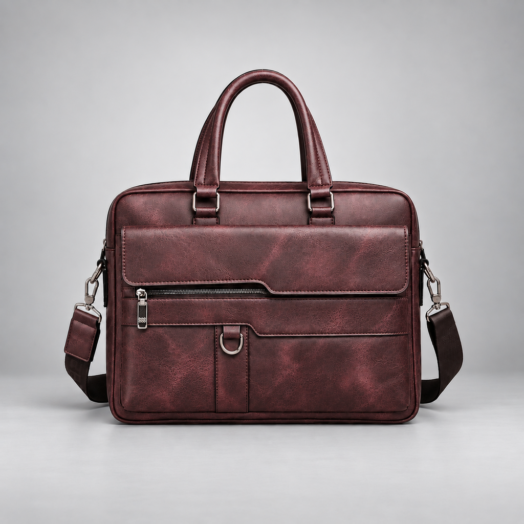 Burgundy leather business briefcase front view | The Leather Factory