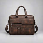 Dark brown leather business briefcase front view | The Leather Factory