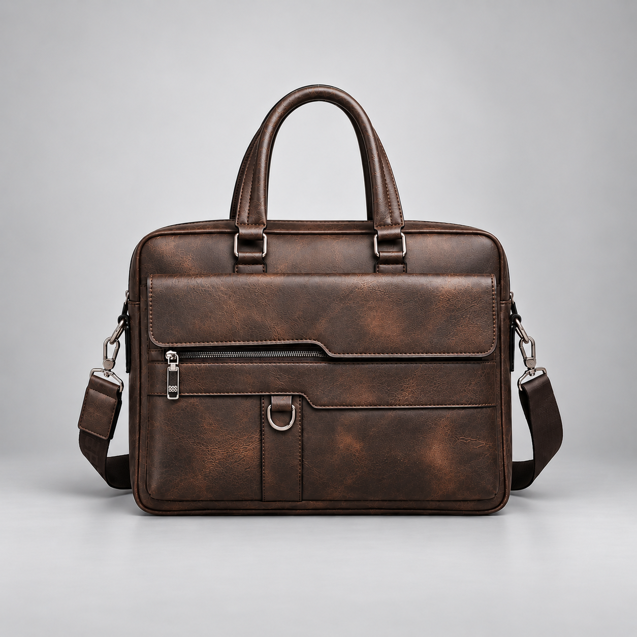 Dark brown leather business briefcase front view | The Leather Factory