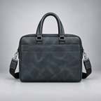 Navy blue leather business briefcase back view | The Leather Factory