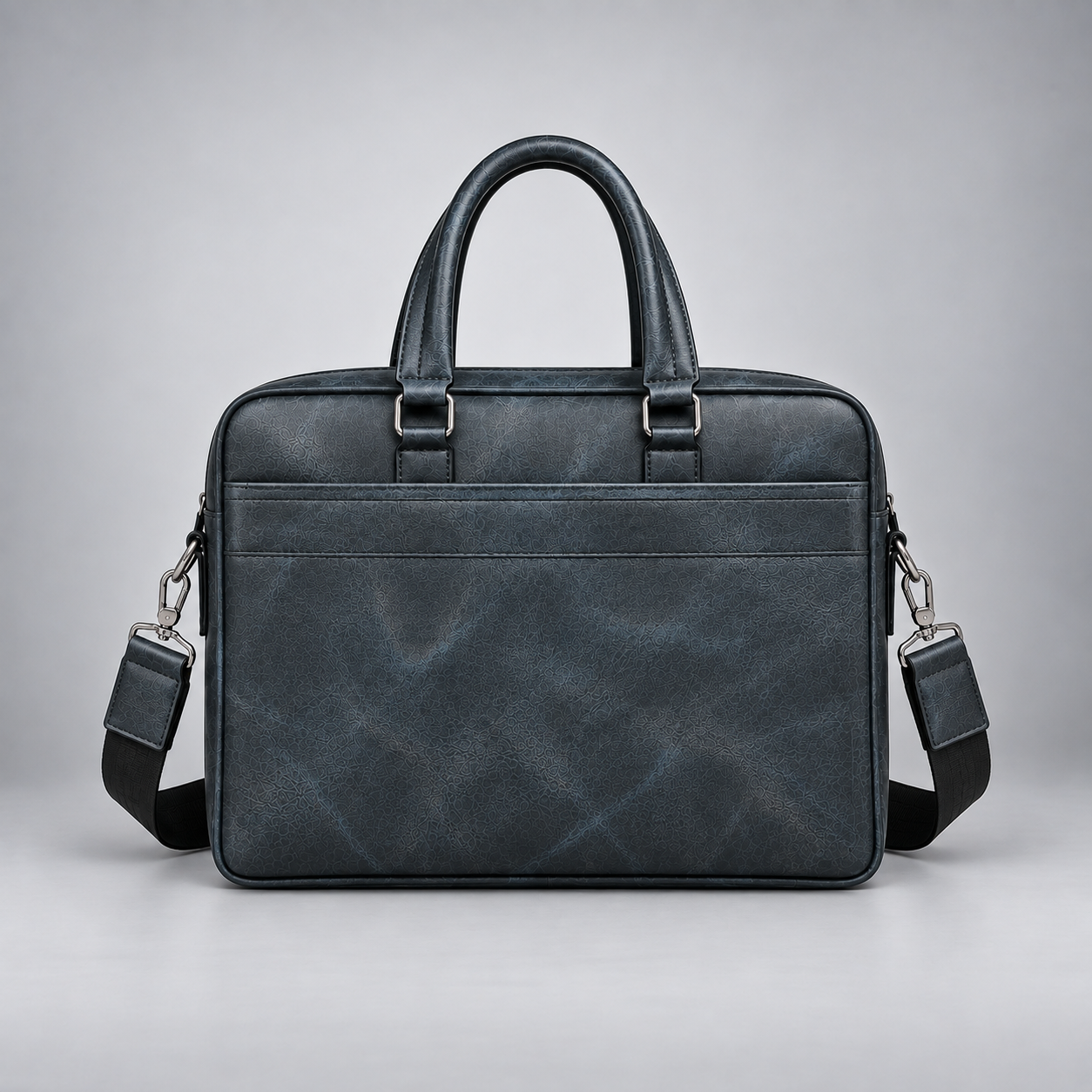 Navy blue leather business briefcase back view | The Leather Factory