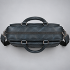 Navy blue leather business briefcase bottom and zipper detail | The Leather Factory