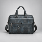 Navy blue leather business briefcase front view | The Leather Factory