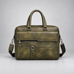 Olive green leather business briefcase front view | The Leather Factory