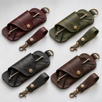 Leather eyeglasses holder and keychain loop set in burgundy, olive green, black and dark brown
