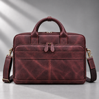 Burgundy leather laptop briefcase front view | The Leather Factory