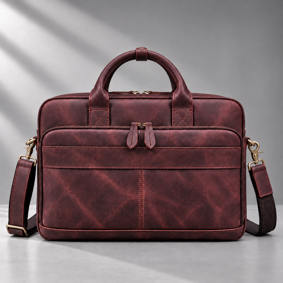 Burgundy leather laptop briefcase front view | The Leather Factory