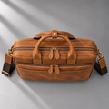 Cognac leather laptop briefcase front view | The Leather Factory