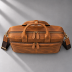 Cognac leather laptop briefcase front view | The Leather Factory