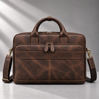 Dark brown leather laptop briefcase front view | The Leather Factory