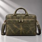 Olive green leather laptop briefcase front view | The Leather Factory