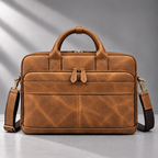 Tan brown leather laptop briefcase back view | The Leather Factory
