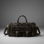 Black handmade genuine leather travel duffel bag front view | The Leather Factory