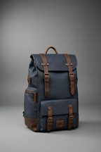 Navy blue and brown handcrafted leather backpack front view | The Leather Factory