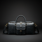 Navy blue vintage crackle leather travel duffel bag front view | The Leather Factory