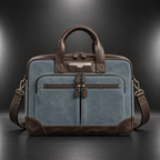 Light blue and brown premium leather laptop briefcase | The Leather Factory