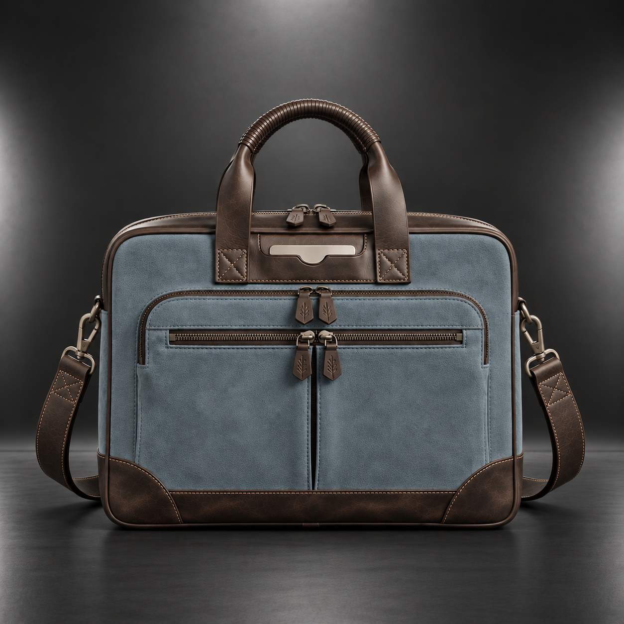 Light blue and brown premium leather laptop briefcase | The Leather Factory