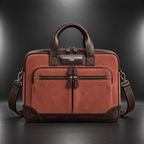 Coral and brown premium leather laptop briefcase | The Leather Factory