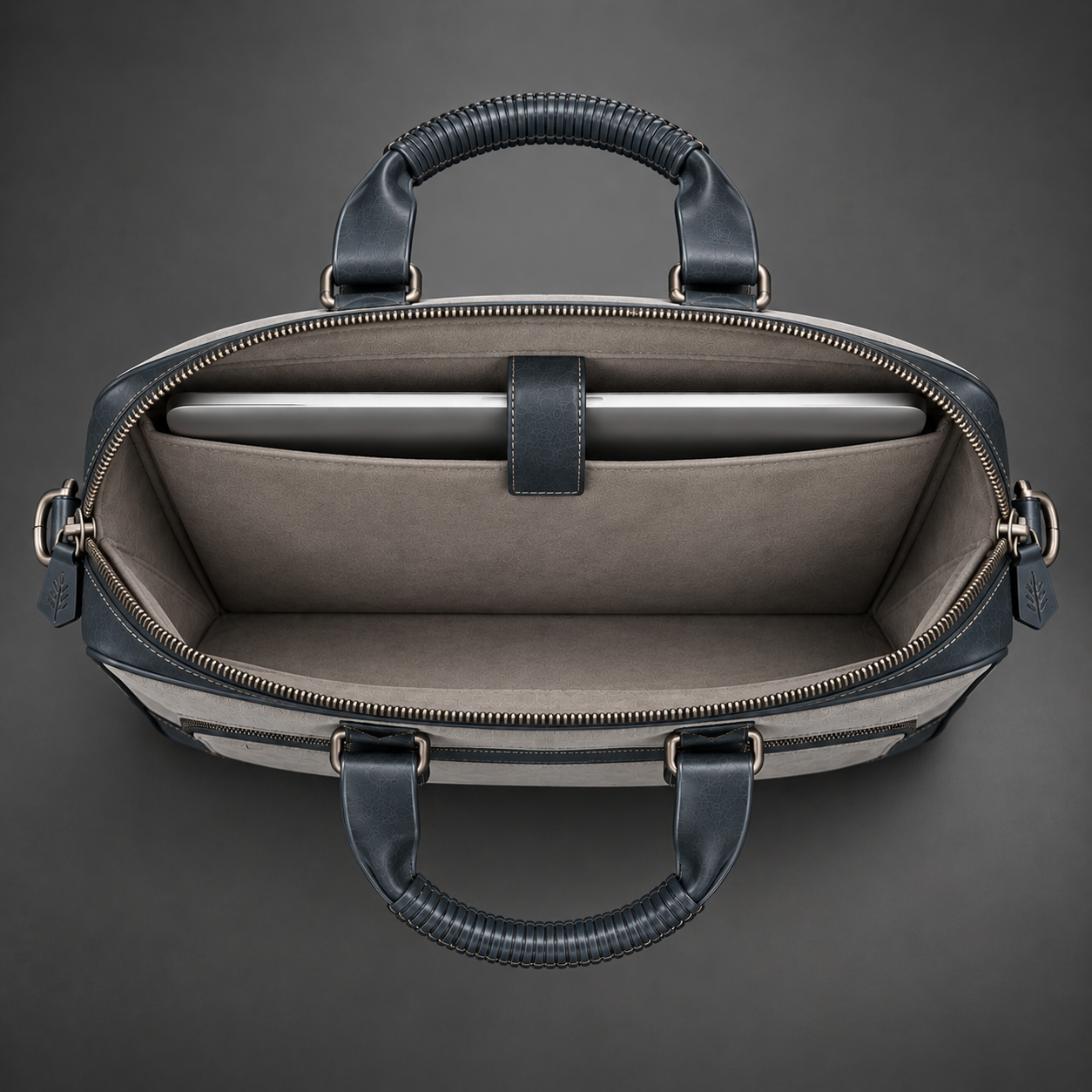 Premium leather laptop briefcase open interior with laptop compartment | The Leather Factory