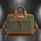 Olive green and tan premium leather laptop briefcase | The Leather Factory