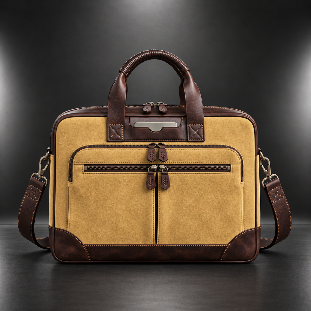 Yellow and brown premium leather laptop briefcase | The Leather Factory