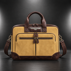Yellow and brown premium leather laptop briefcase | The Leather Factory