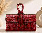 Luxury Red Croc Embossed Leather Clutch Handbag for Women