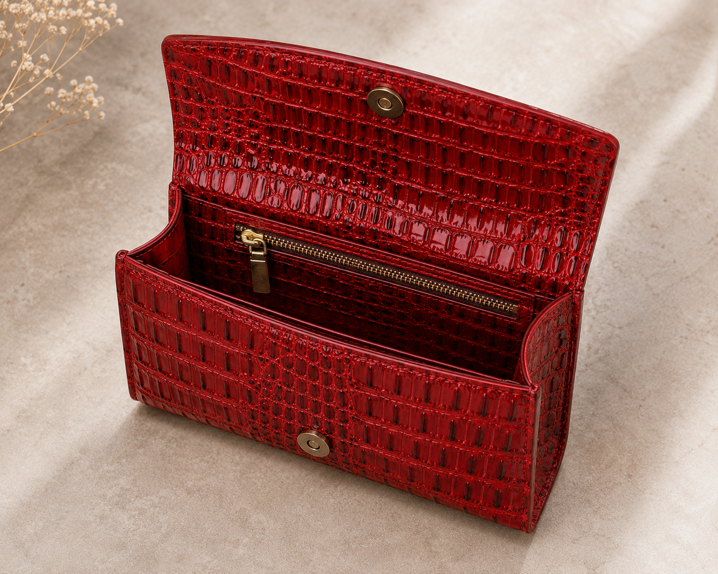 Luxury Red Croc Embossed Leather Clutch Handbag for Women