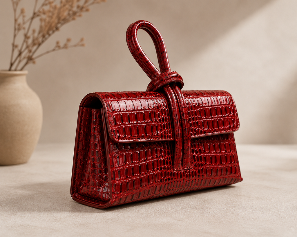 Luxury Red Croc Embossed Leather Clutch Handbag for Women