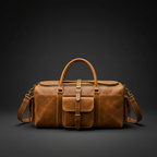 Tan vintage crackle leather travel duffel bag front view | The Leather Factory